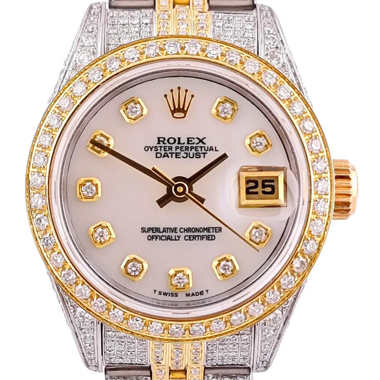 Lady Datejust 26 Iced Out Jubilee Stahl Gold Diamond Perlmutt Dial 2000 - 69173