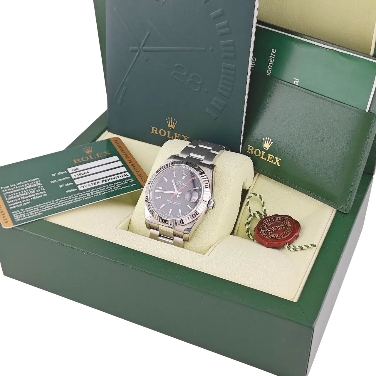Datejust 36 Turn-O-Graph Oyster Grey Dial NOS LC 100 Full Sticker 2014 - 116264
