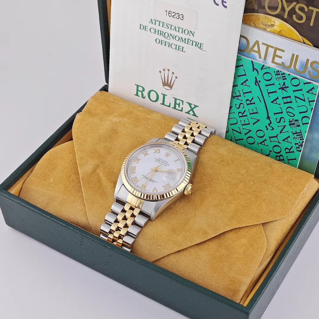 Datejust 36 Stahl Gold White Romain Dial Jubilee 1998 - 16233 LC100
