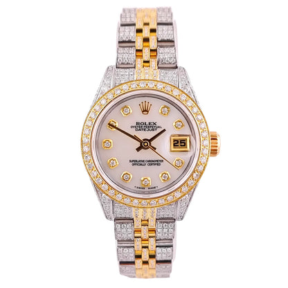 Lady Datejust 26 Iced Out Jubilee Stahl Gold Diamond Perlmutt Dial 2000 - 69173
