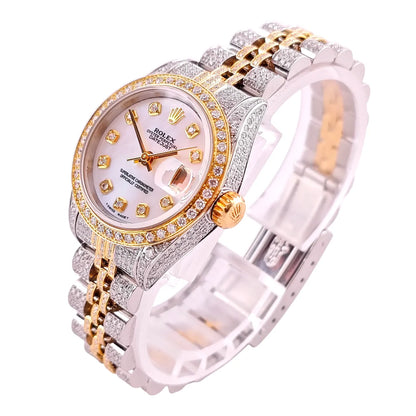 Lady Datejust 26 Iced Out Jubilee Stahl Gold Diamond Perlmutt Dial 2000 - 69173