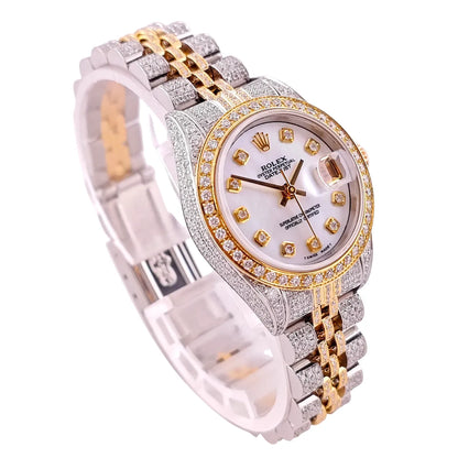 Lady Datejust 26 Iced Out Jubilee Stahl Gold Diamond Perlmutt Dial 2000 - 69173
