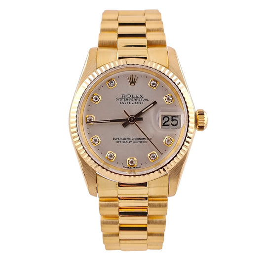 Datejust 31 President Band Gold Silver Diamond Dial - 6827