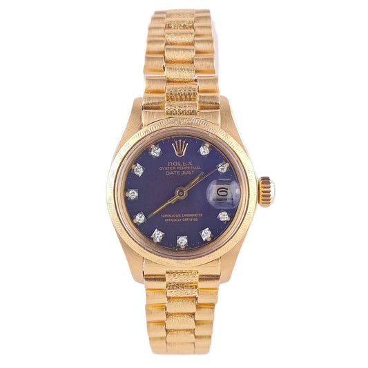 Lady-Datejust 26 Blue Diamond Dial / Gold President Band 1977 - 6904