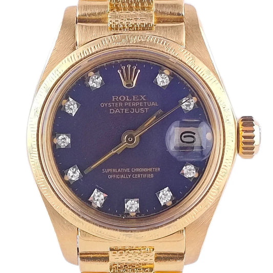 Lady-Datejust 26 Blue Diamond Dial / Gold President Band 1977 - 6904