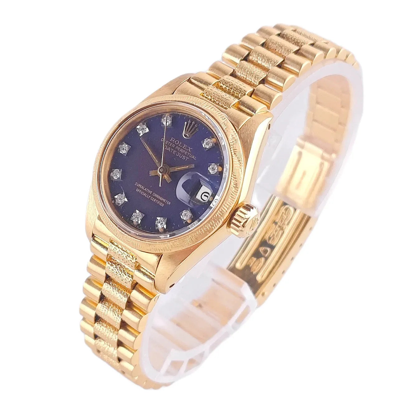 Lady-Datejust 26 Blue Diamond Dial / Gold President Band 1977 - 6904