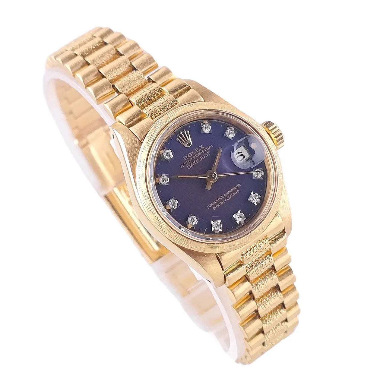 Lady-Datejust 26 Blue Diamond Dial / Gold President Band 1977 - 6904